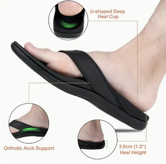 Thumbnail: Black sandal with U-shaped Deep Heel Cup and Orthotic Arch Support, Mens Arch Support Sandals