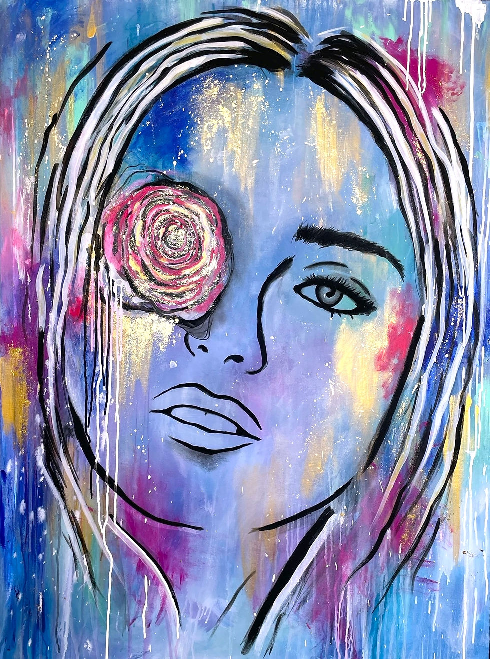 close up of a Artwork  portrait painting in a modern living room