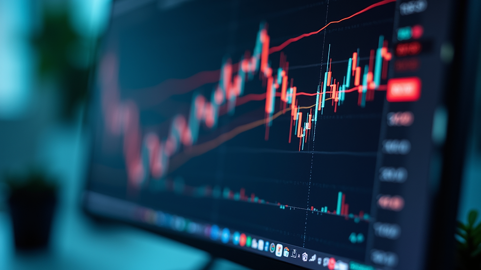 Close-up view of a computer screen showing stock market charts