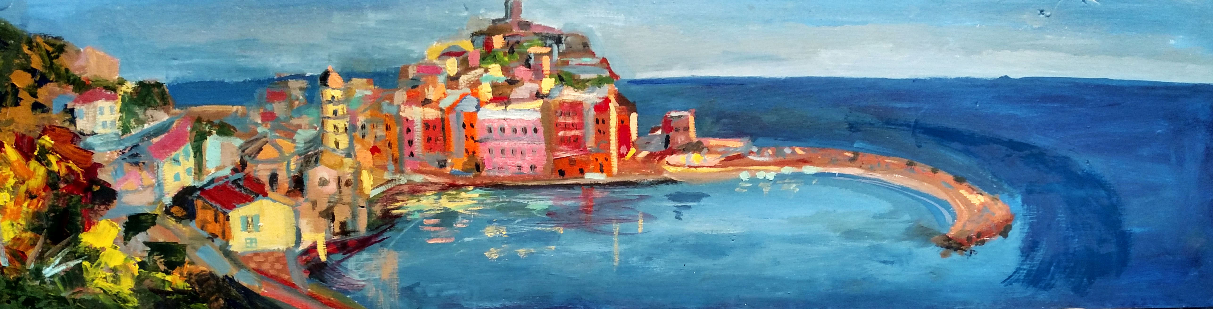 A fine day 11 x 44 Oil on wood and gesso