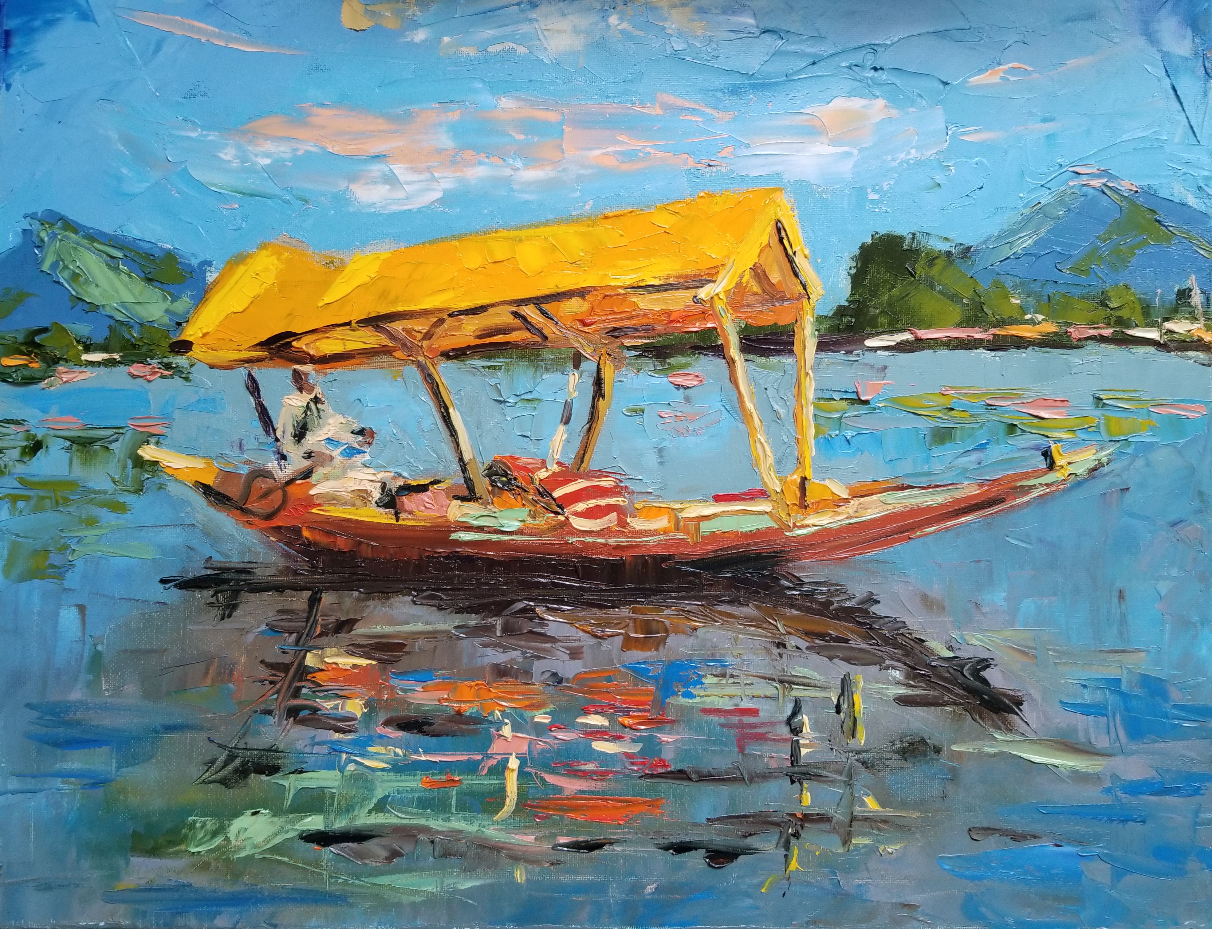 The lone shikara 16x20 oil on canvas