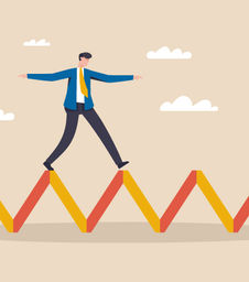 Animated man climbing on trend arrow
