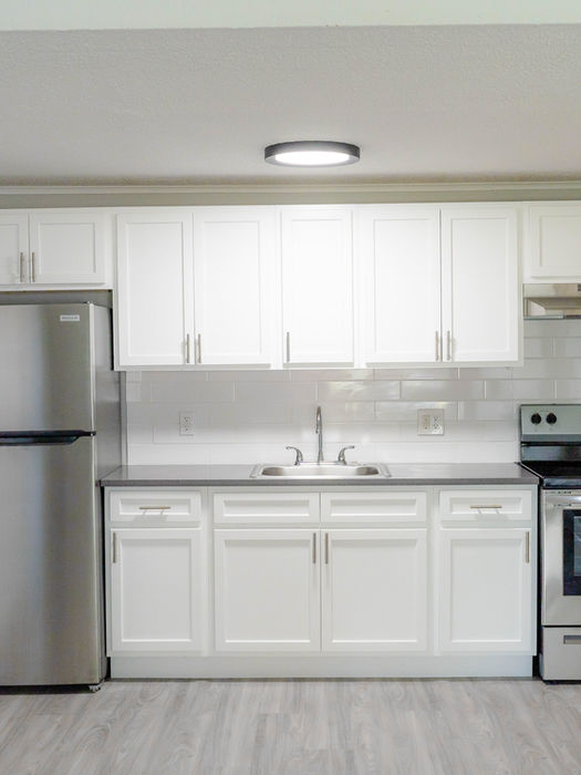 Amplia cocina en Mosswood con un diseño minimalista y una isla de mostrador.