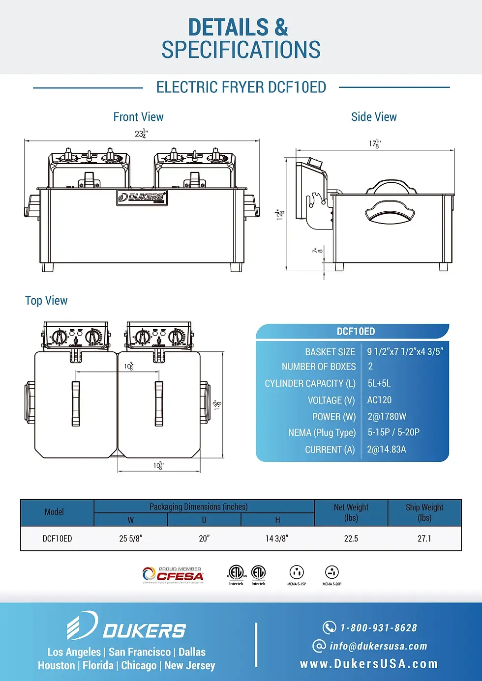Thumbnail: DCF10ED, 20lb Two Basket Electric Countertop Deep Fryer