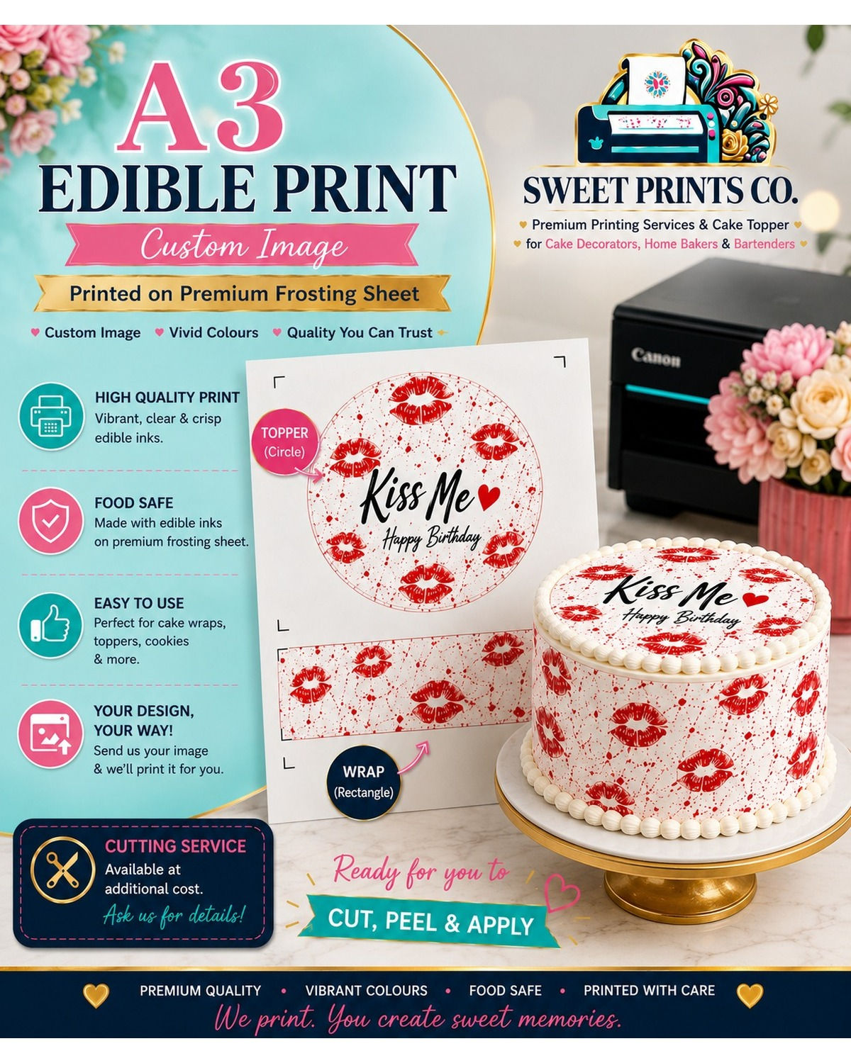 A3 edible frosting sheet for large edible prints, cake wraps and layouts