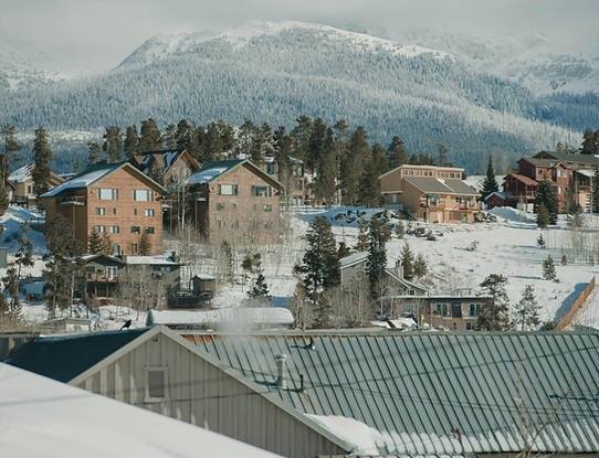 Roofs and exteriors of residential buildings in Breckenridge, Colorado.