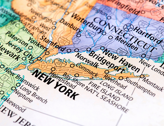 Map showing Long Island in New York.