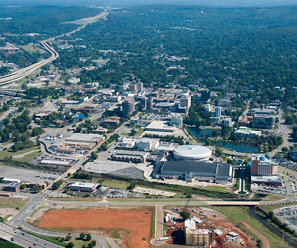 Aerial view of downtown Huntsville, AL.