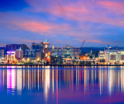 Skyline of Erie, PA from the vantage point of Lake Erie.