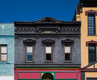 Colorful historic buildings in downtown Toledo, Ohio.