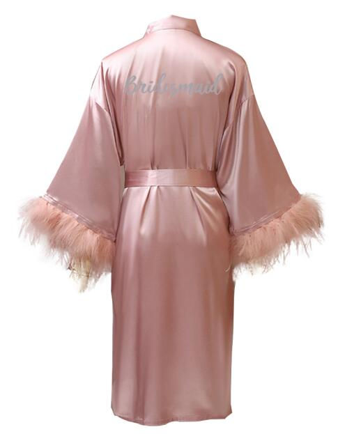 Miniature : Personalized Satin Robe - Silver Letter Kimono for Bridal Party/Mother/Sister