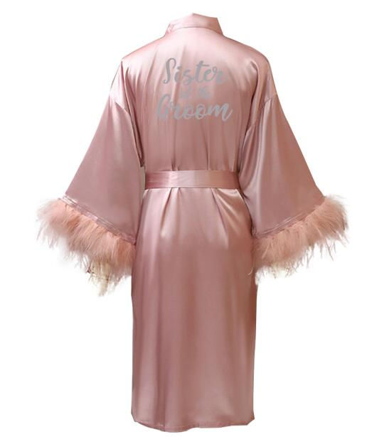 Thumbnail: Personalized Satin Robe - Silver Letter Kimono for Bridal Party/Mother/Sister