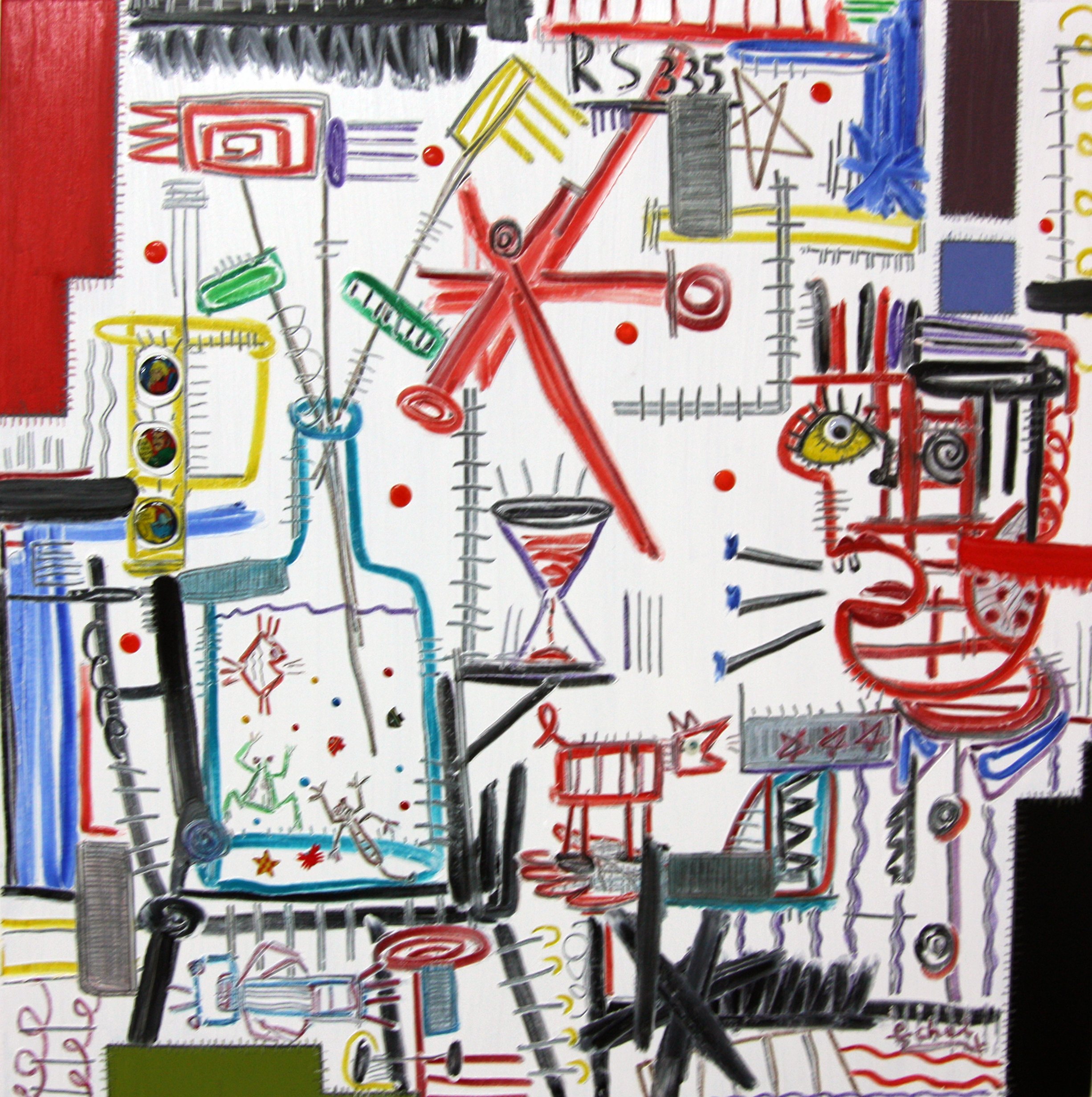 2008 Xp white serise_play a fishbowl_ 100x100cm oil on canvas
