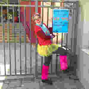 Oshi the clown at the Peres elementary school in Israel.