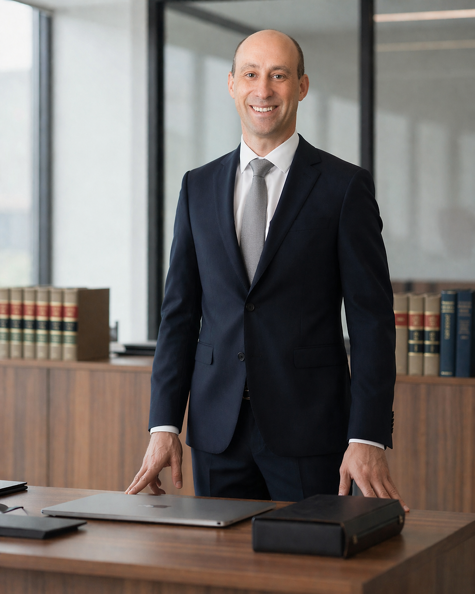 Photograph of Douglas Nelson standing at a conference table in a law office.