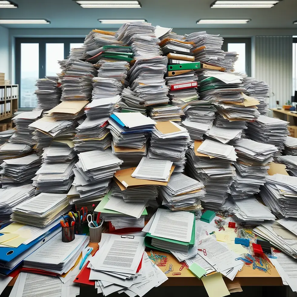 a messy pile of paperwork