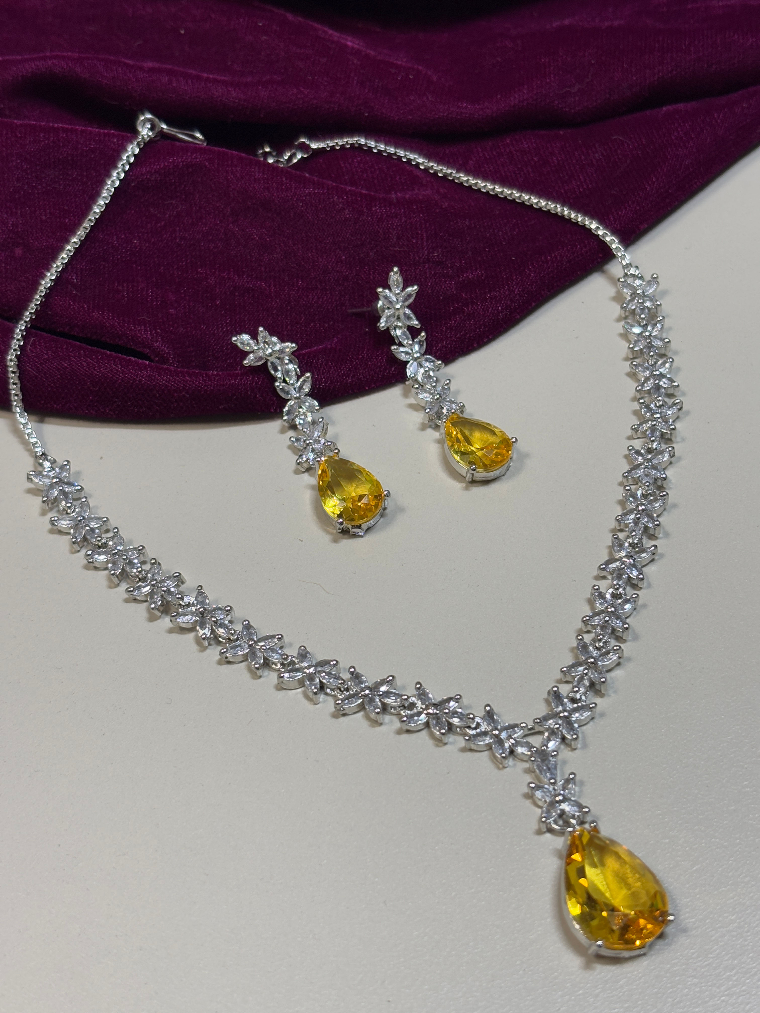 Yellow Sara Ali Khan Inspired American Diamond Set