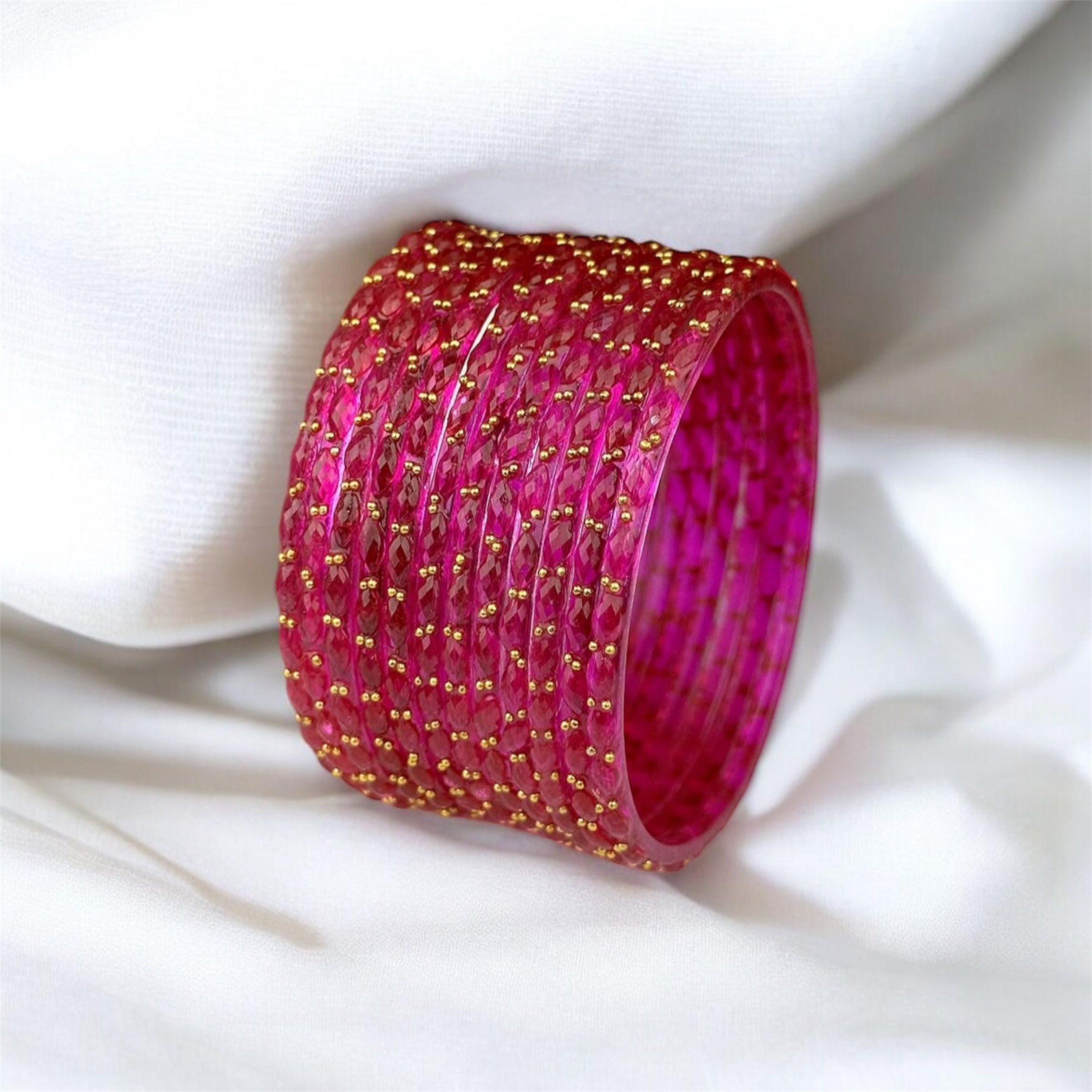Rani Pink Raindrop Glass Bangles