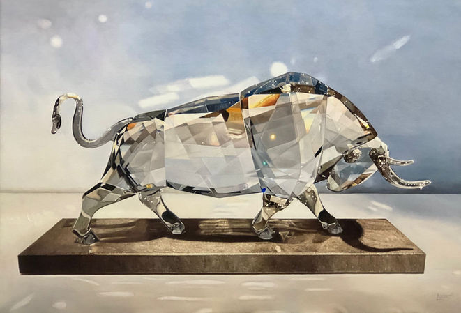 Swarovski Stier gemalt auf Leinwand von Gerd Lieder