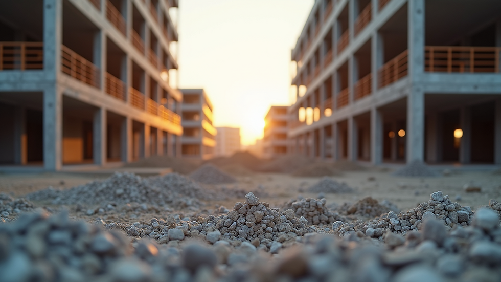 Eye-level view of construction site with building framework