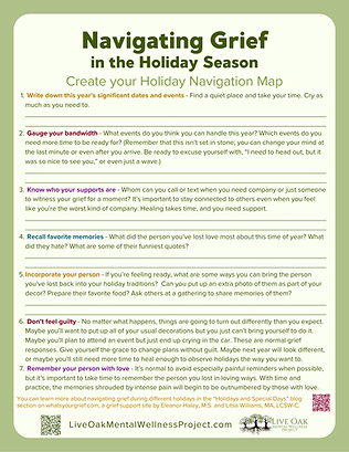 Navigating Holiday Grief - A Live Oak Primary Prevention Worksheet - B
