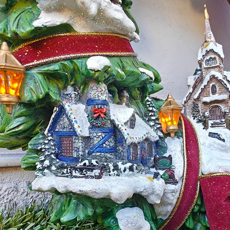 Thumbnail: winter village wall piece, glowing festive decoration, classic winter décor, holiday art sculpture, nostalgic home holiday