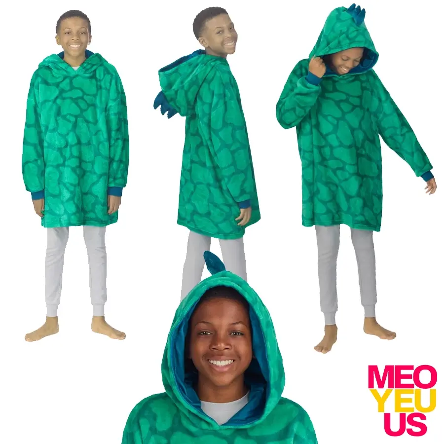 Saint Eve Youth 2in1 Sleep Hoodie Wearable Blanket Cozy Pillow Green Dino Kid S