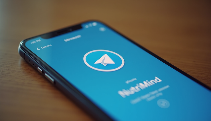 Крупний план смартфона з відкритим Telegram-ботом NutriMind AI