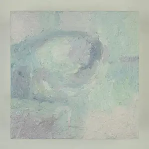 Delicate impasto painting exploring the form of a vessel through pastel lavender and mint tones, part of Steve Roberts’ ongoing still-life abstraction collected by UK regional galleries.