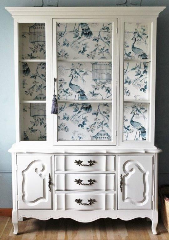 Update your China Cabinet and Bookshelves with Wallpaper