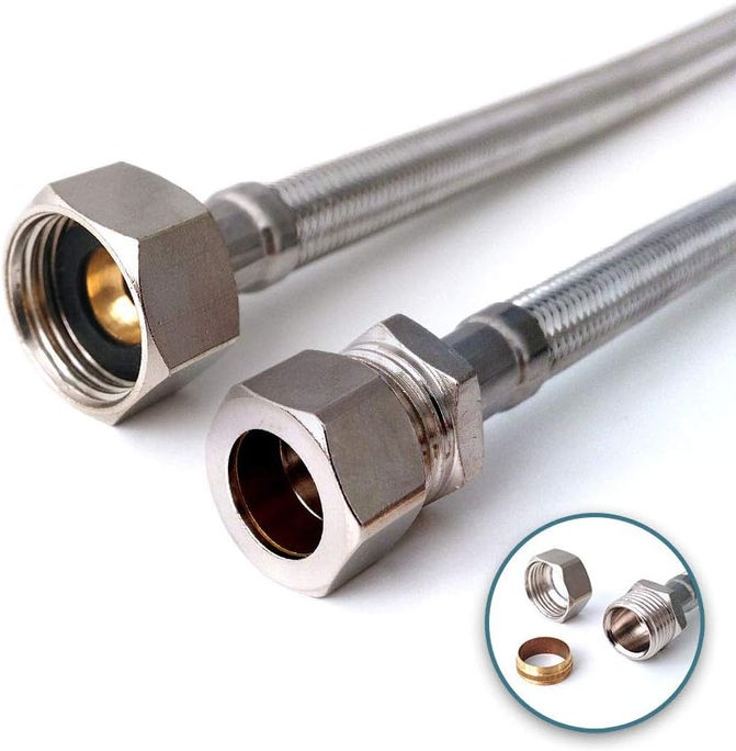 WRAS Flexi Pipe 15mm Comp x 1/2 inch BSP - 500mm - Inner DIA 12.5mm (1 Pipe)