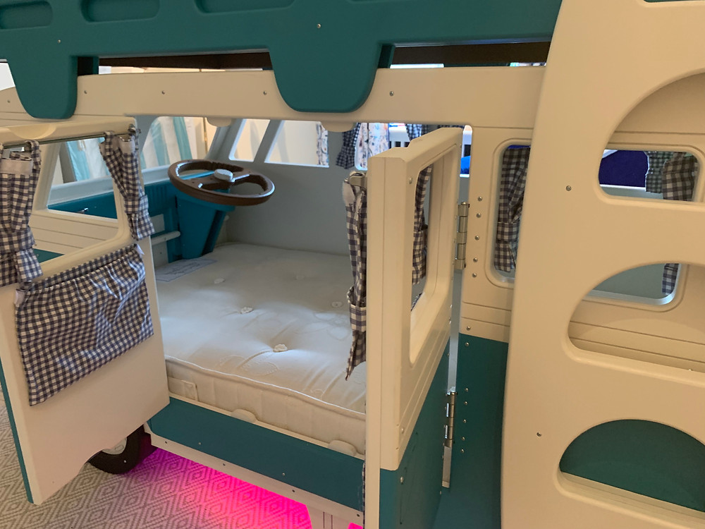 Camper Van dashboard and removable stearing wheel which can be fitted on all Fun Furniture Collection camper van beds.
