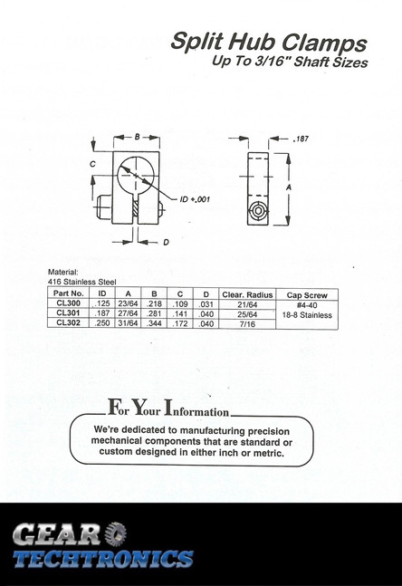 Split Hub Clamps Up to 3/16" Shaft Sizes