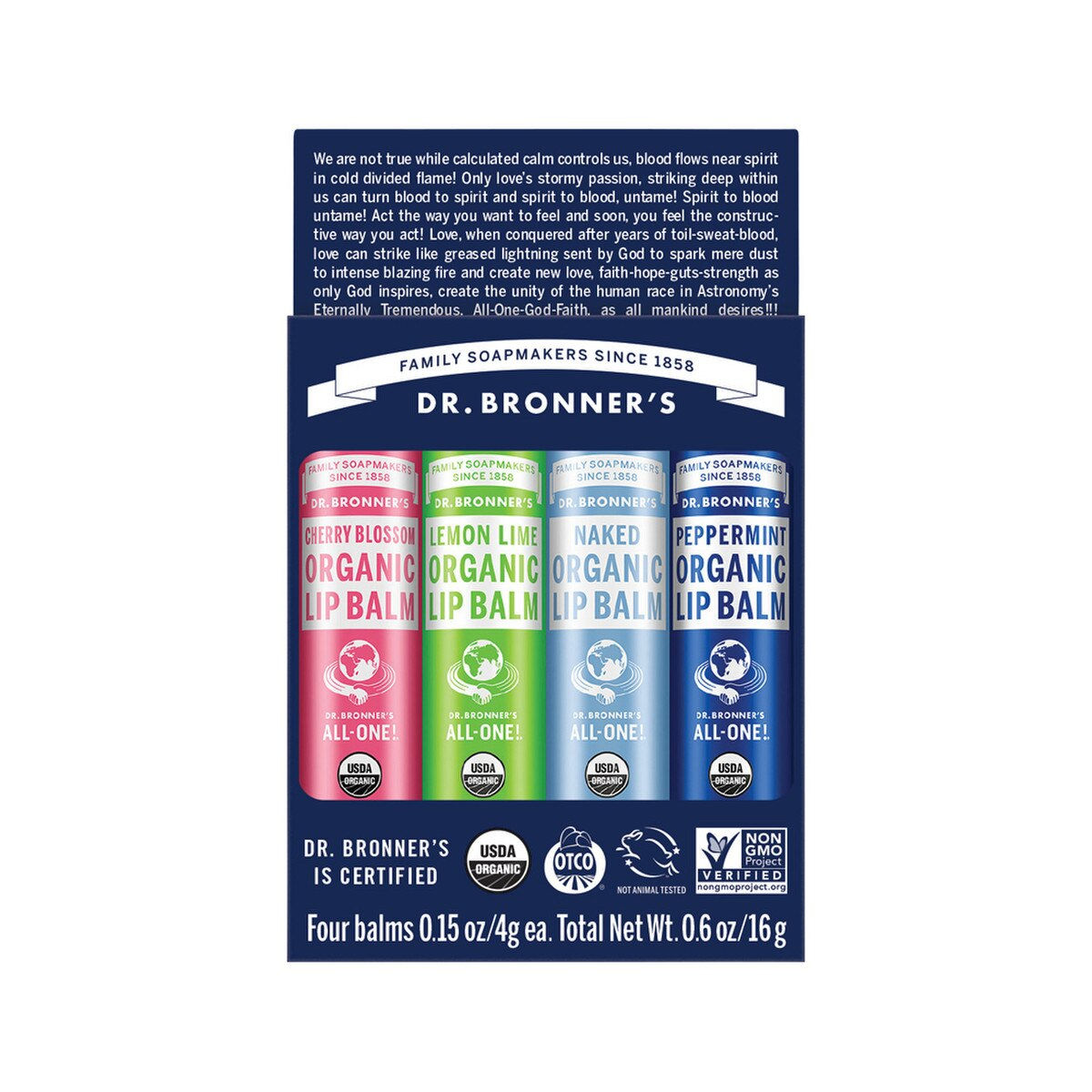 Dr. Bronner's Organic Beeswax Lip Balm - 4 Pack