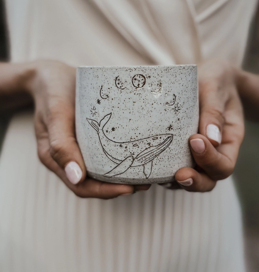 Handmade Ceramic Whale with Moon Mug - Wolf and Clay