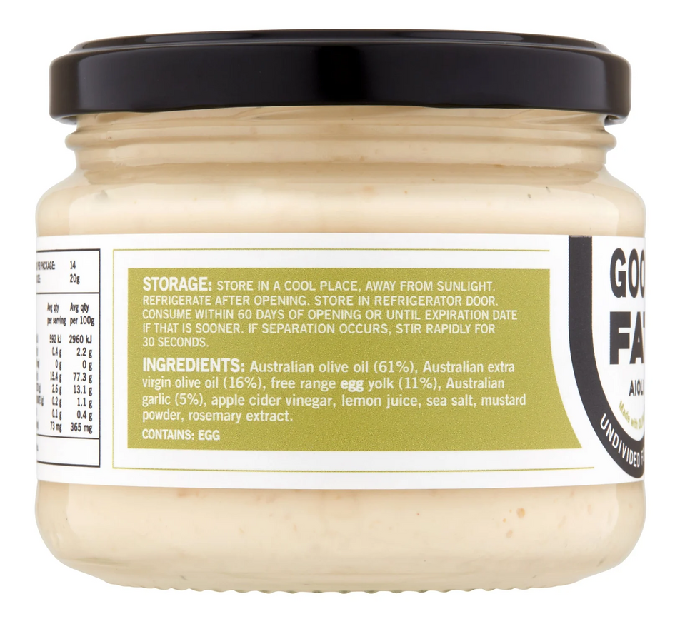 Good Fat Aioli - Olive Oil Aioli - 280g - Undivided Food Co