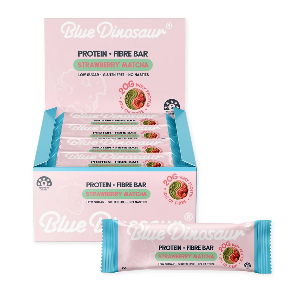 Strawberry Matcha Protein + Fibre Bars - Blue Dinosaur