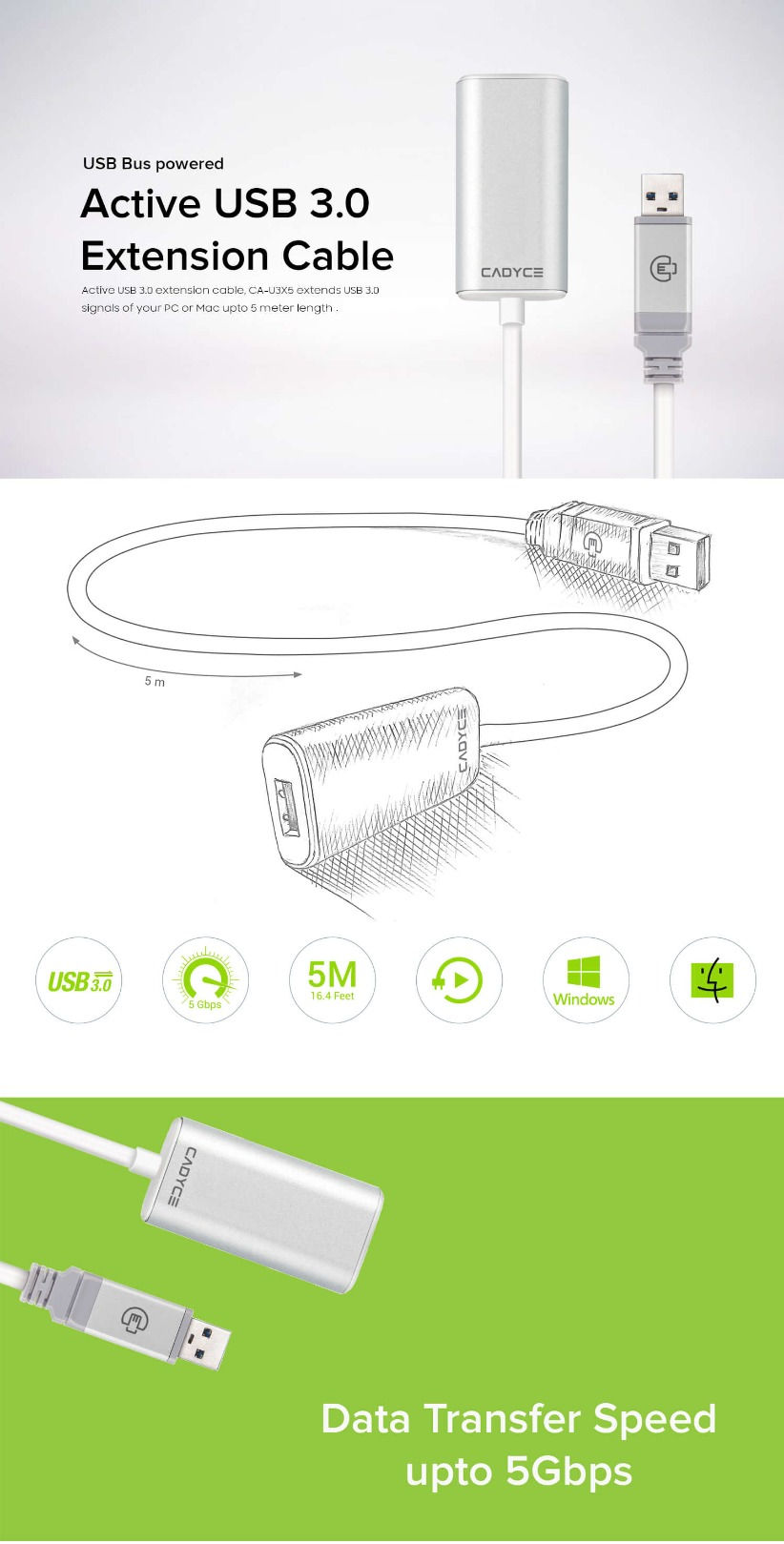 Active USB3.0 Extension Cable (CA-U3X5)
