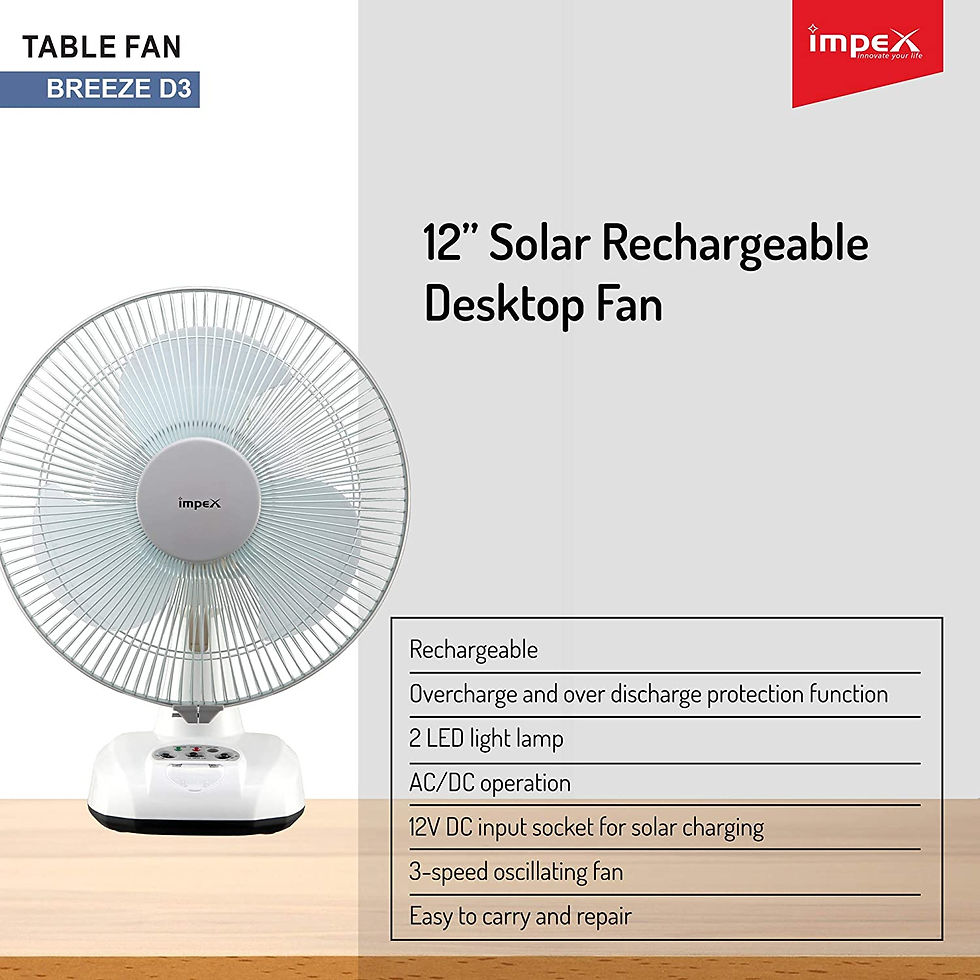 Thumbnail: Impex Breeze-D3 Solar Rechargeable Table Fan with LED Light