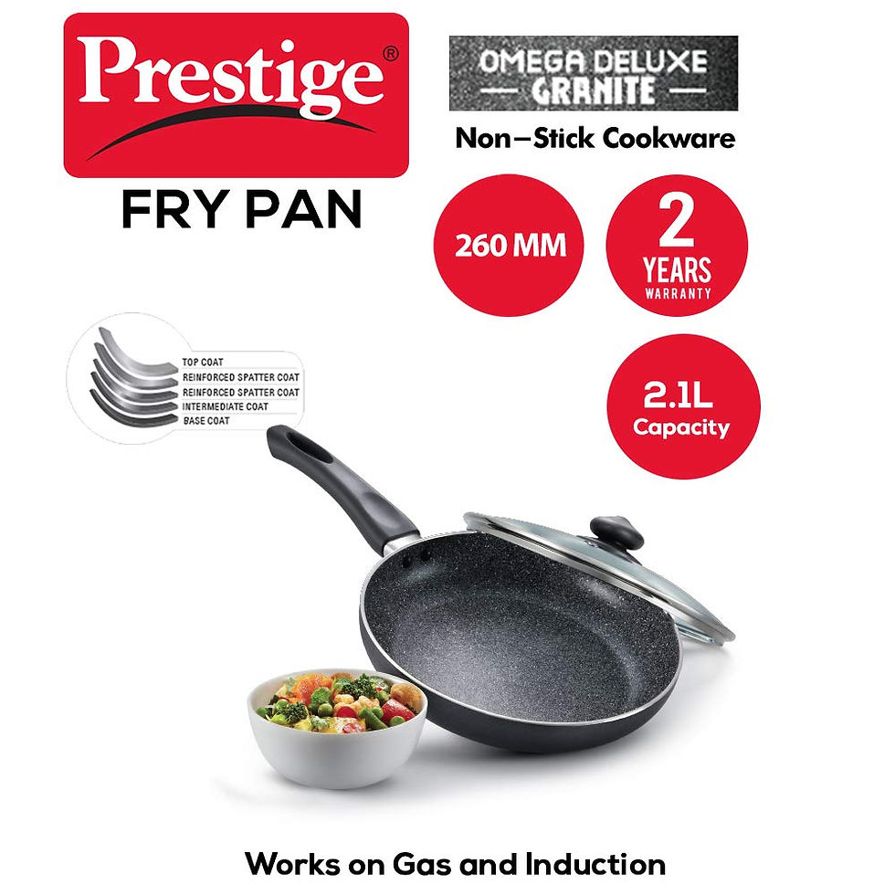Thumbnail: Prestige Omega Deluxe Granite Fry Pan with Lid, 260mm,Black