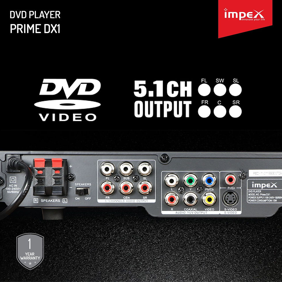 Thumbnail: IMPEX 5.1 DVD Player Prime DX1with Amplifier, Mic Input and USB Copy Function