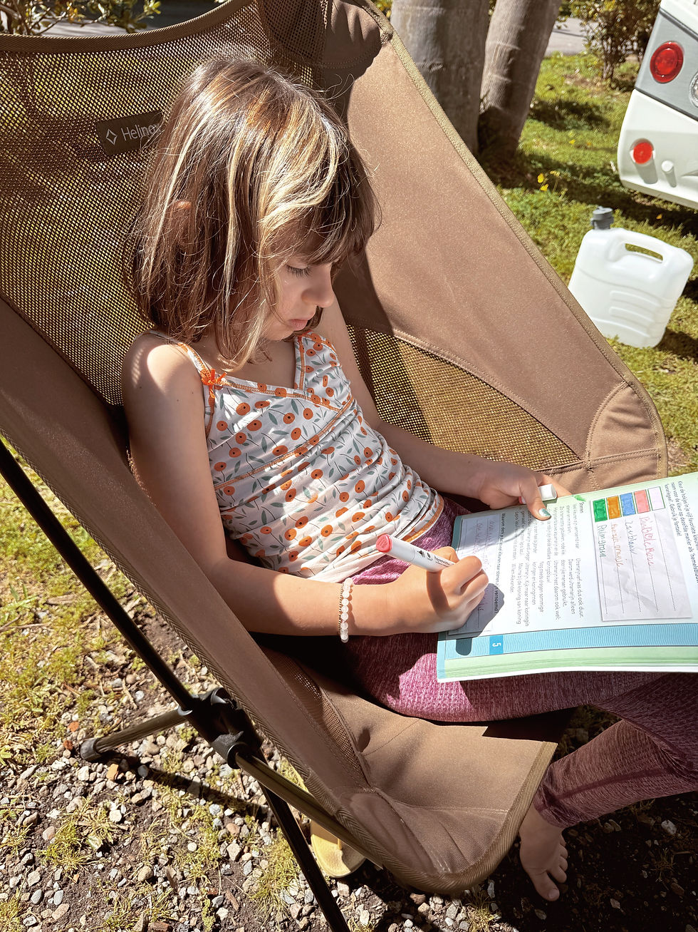 Huiswerk maken in de zon en nog in je hemd.