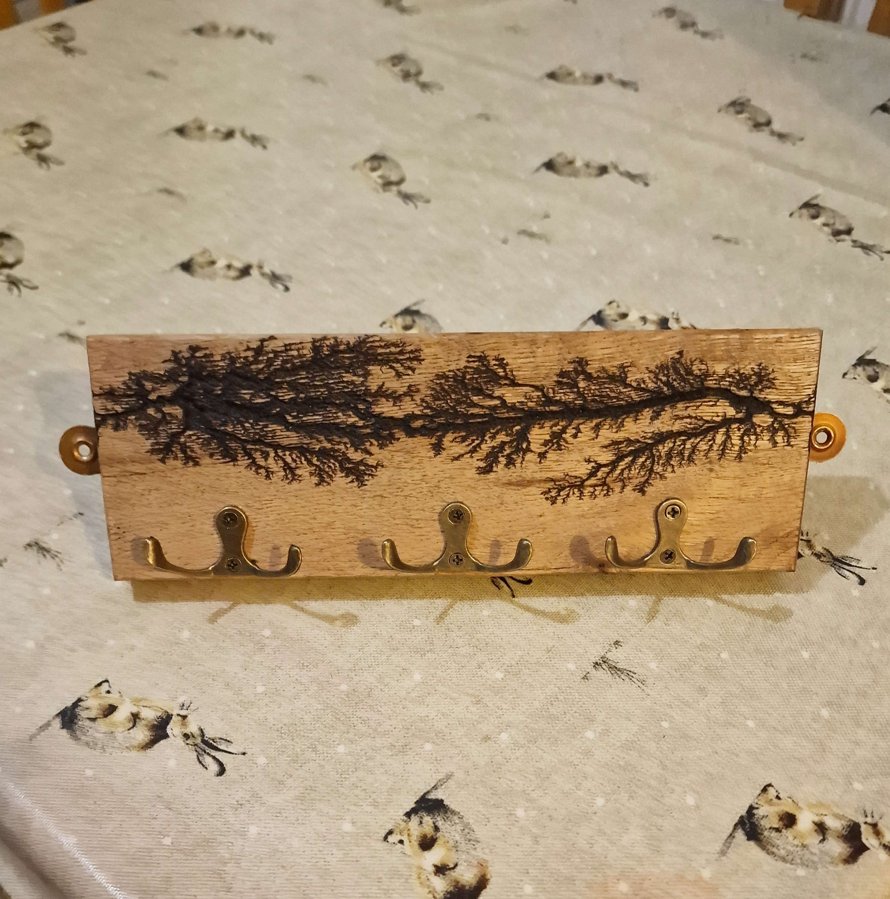 Solid oak key/coathooks with fractal burns (medium).