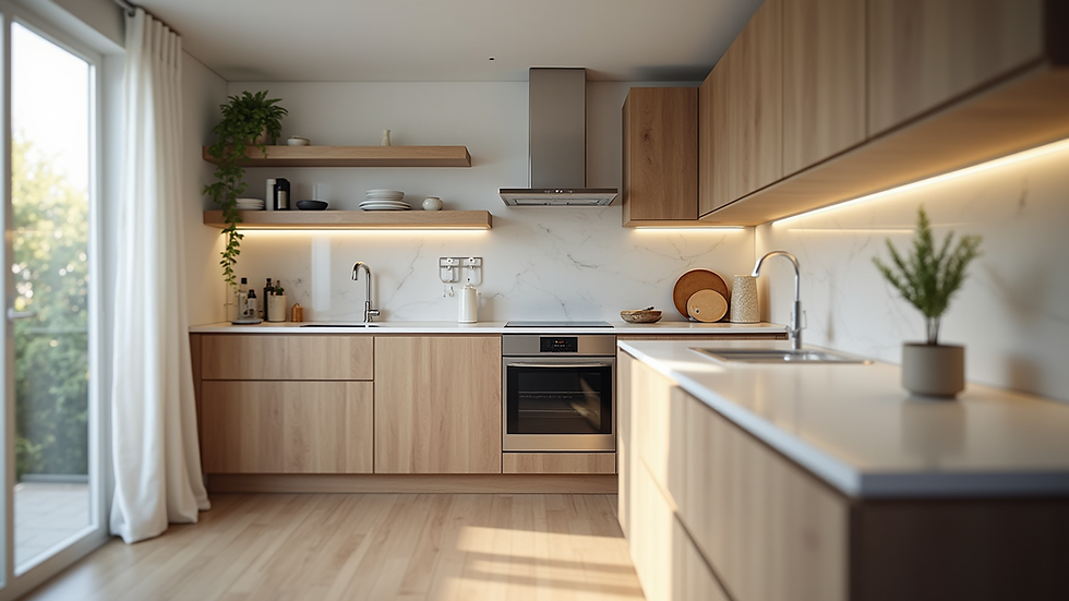 Eye-level view of a beautifully remodeled kitchen with modern appliances