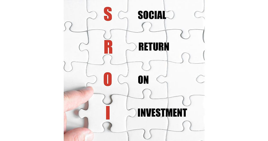 a visual representation of the acronym "SROI," which stands for Social Return on Investment. The letters S, R, O, and I are arranged like pieces of a jigsaw puzzle being put together, symbolizing how the different aspects of SROI fit together to complete the concept. This kind of imagery is often used to convey the idea that SROI is a holistic approach, integrating various elements of social, environmental, and economic return into one comprehensive framework.