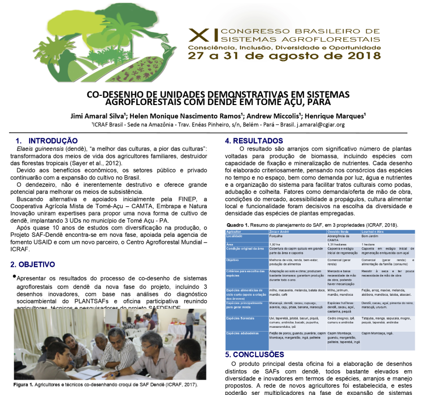 Aliança SAF Dendê apresenta pôsters no CBSAF 2018