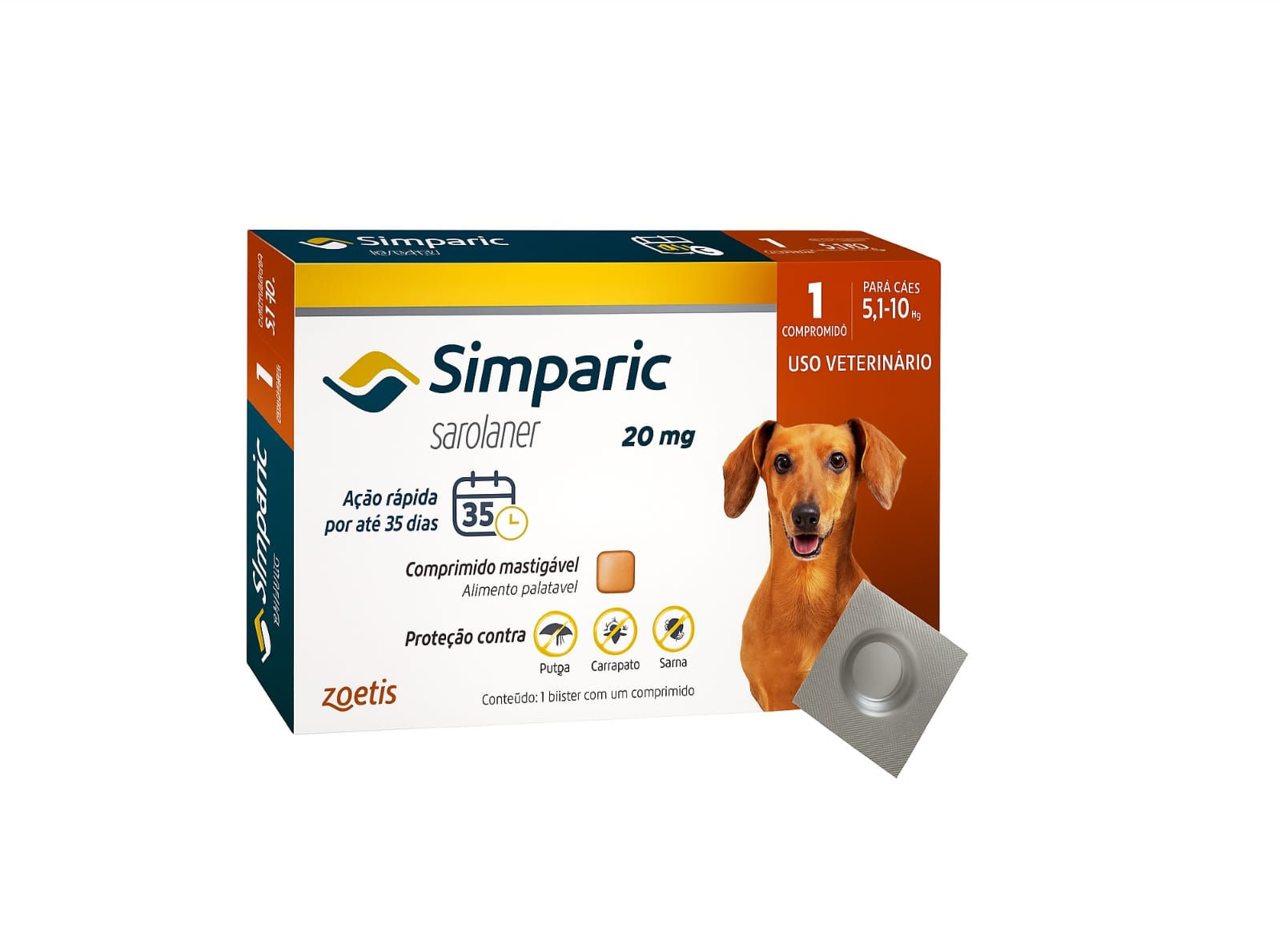 Simparic 20mg Cães 1 Comprimido - Zoetis 5,1 a 10kg