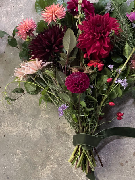 dahlias, herbs and foliage