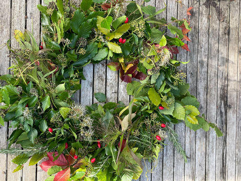 circular funeral flower wreath made to decompose in a natural manner.