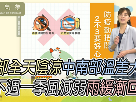 農業氣象112/10/20 週五東北季風南下北東轉雨,中南部大致多雲山區零星雨